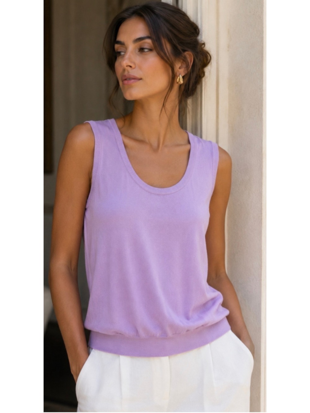 Malo Lavender Cashmere Sleeveless Tank Top S/40 Italian imported Quiet Lux